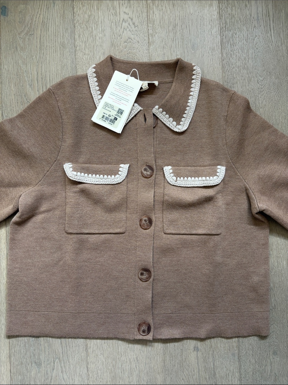NWT betty cardigan mottled camel vanilla crochet size M sezane - Picture 3 of 14
